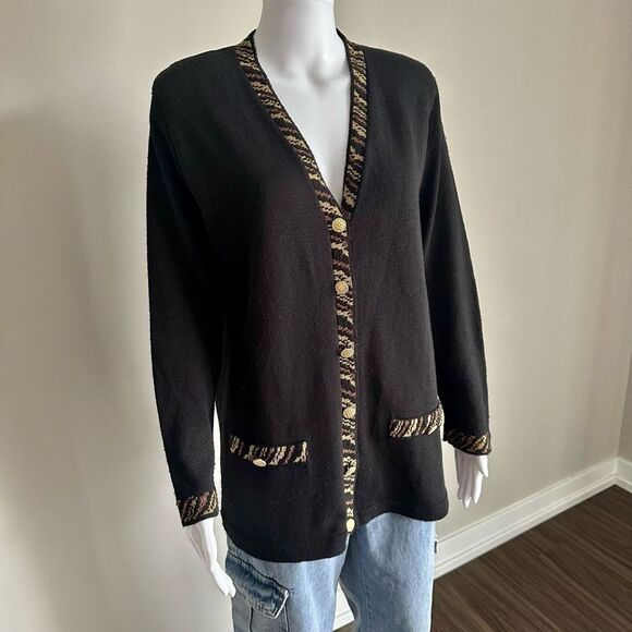 Vintage Alfred Dunner Black/Gold Cardigan Sweater - Picture 2 of 5